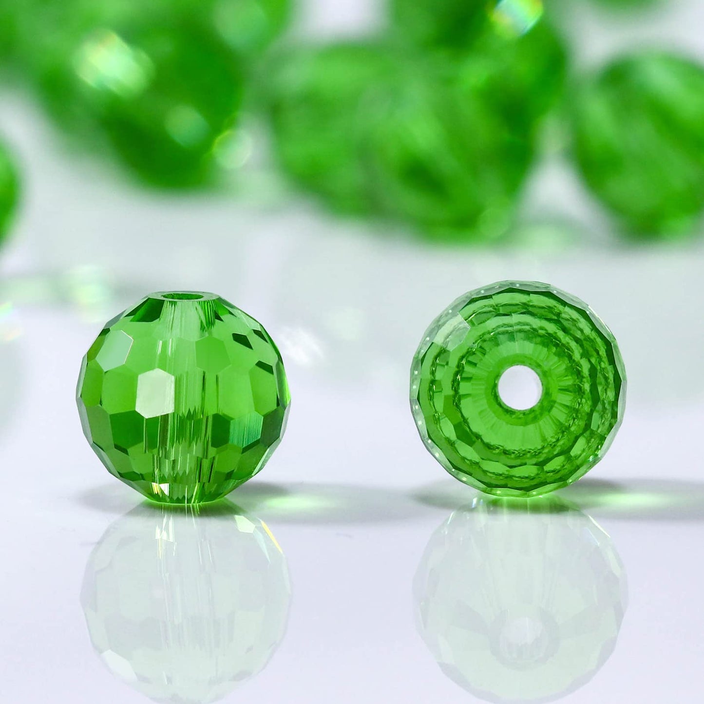 Dowarm 10MM Round Crystal Beads for Jewelry Making, Grass Green Faceted Crystal Glass Beads for Crafts Bracelet Wind Chimes Suncatcher, #5003 Rondelle Spacer Beads, Loose Gemstones, 50PCS