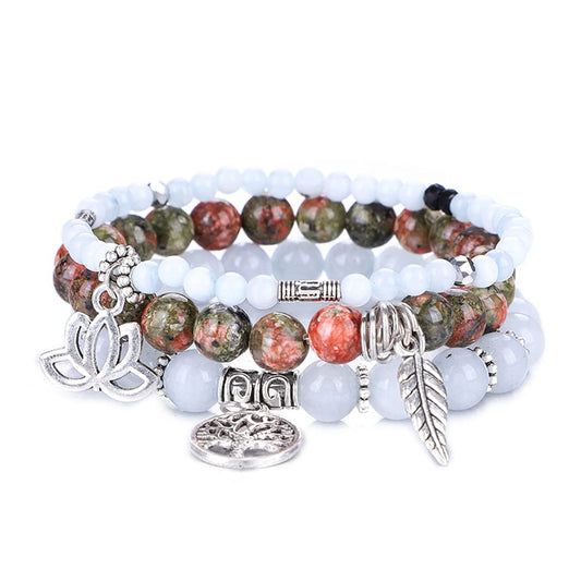 UEUC Tree of Life Yoga Healing Stone Bracelets, Multilayer Lotus Chakra Stone Reiki Bracelet Sets, Anxiety Crystal Natural Stone,for Women Stress Relief(#70)