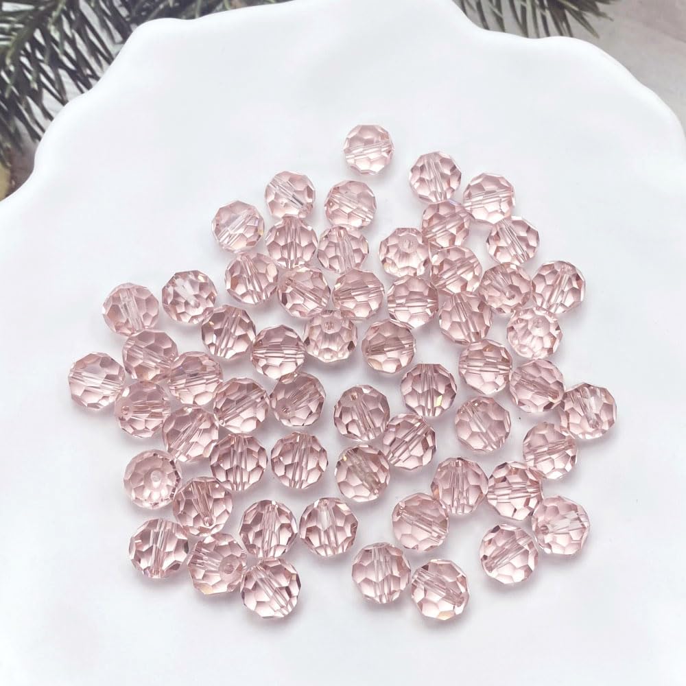 LIMAOLLY 140pcs 8mm Faceted Crystal Glass Beads Round Spacer Beads for Jewelry Making DIY Craft Making Necklace Bracelet Earring Wind Chimes Suncatchers Ornament(513-Pink)
