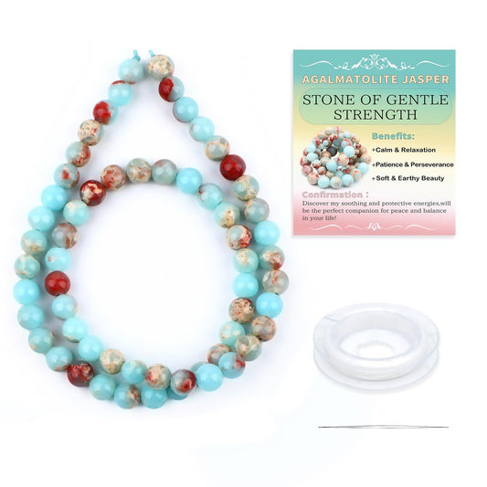 CMBYN Natural Stone Beads Round Genuine Real Stone Beading Strand Loose Gemstones DIY Smooth Bead for Bracelet Necklace Earrings Jewelry Making (Agalmatolite Jasper, 6mm 60 Pieces)