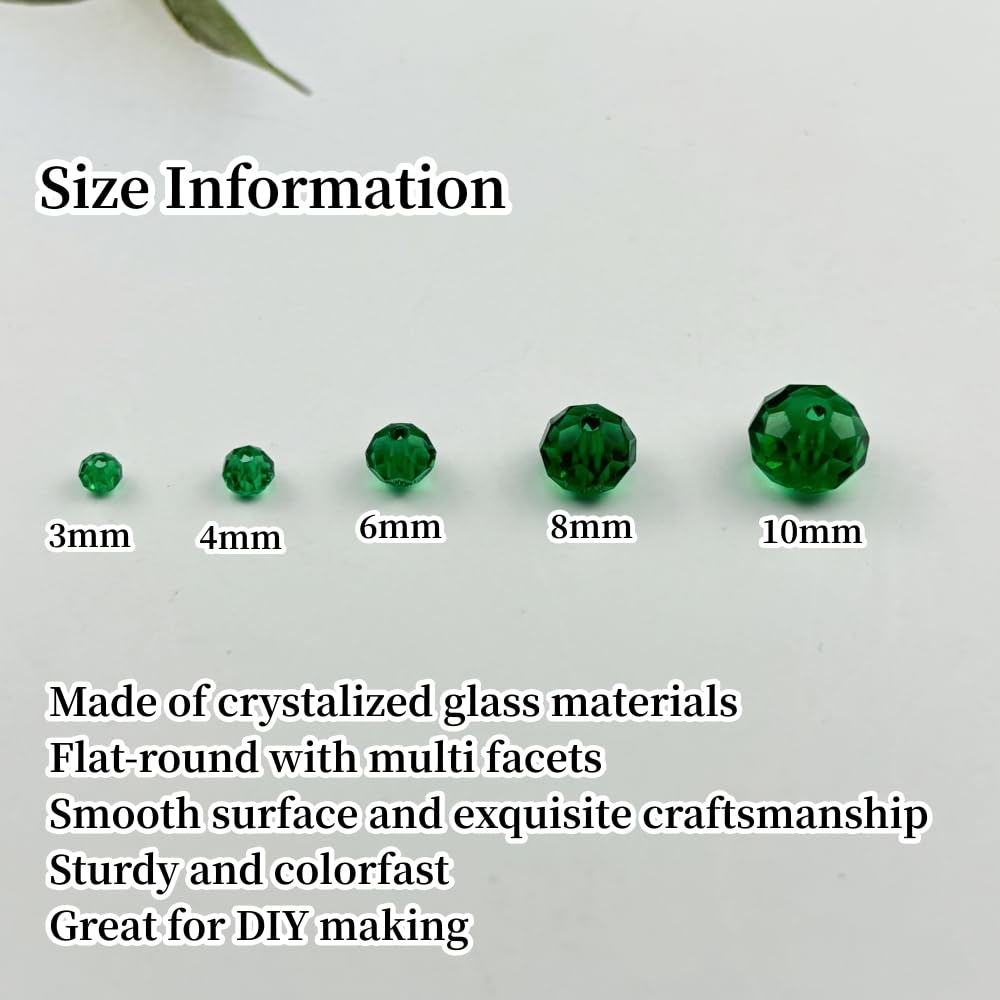 YUEXIGO 600pcs 3mm Crystal Glass Beads for Jewelry Making, Faceted Rondelle Glass Spacer Beads for Wind Chimes Bracelet Earring Necklace DIY Craft(Peacock Green)
