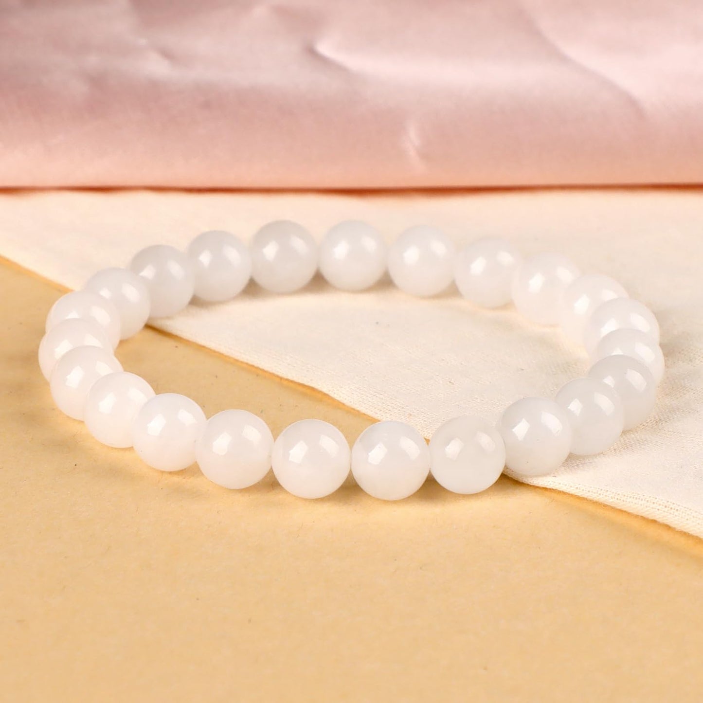 LPBeads Handmade Natural Gemstone Stretch Elastic 8m White Jade Bracelet Healing Crystal Round Stone Beads Jewelry Gifts for Women Men