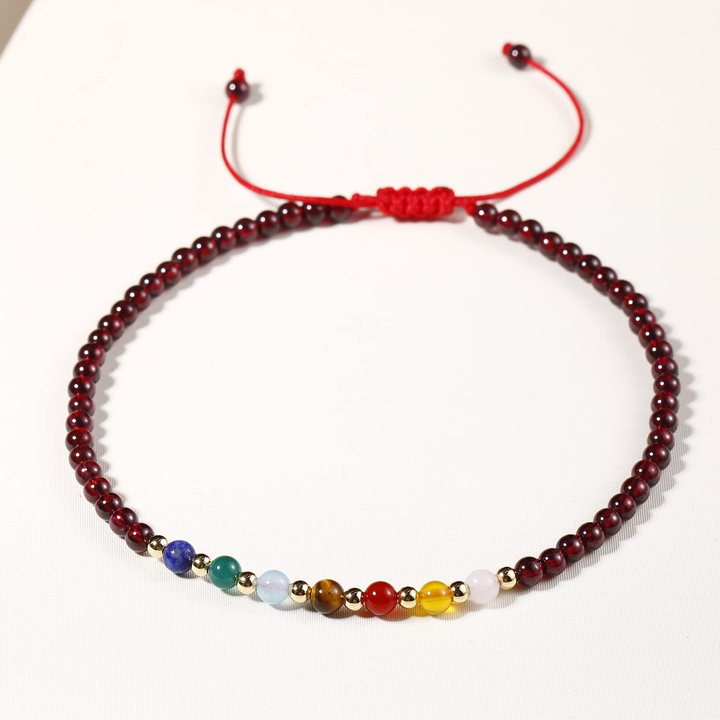 Jewever 7 Chakra Ankle Bracelets for Women Beach Foot Healing Crystals Lava Rock Essential Oils Diffuser Worry Stone Energy Balancing Meditation Yoga Gifts (Garnet)