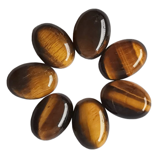 Bacatgem 7 Pcs Tiger's Eye Oval Cabochons Flatback Crystal Stone Gemstones Beads for Jewelry Making DIY,18x13mm