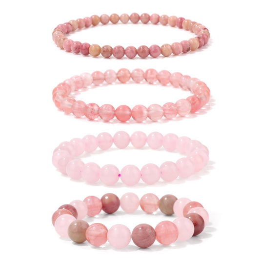 Vinswet 4pcs Beaded Bracelets for Women,Natural Healing Crystal Gemstones Bracelet,Anxiety Stress Relief Bracelet Handmade purple Jewelry Gifts for Women, 7.48in, Stone, Amethyst