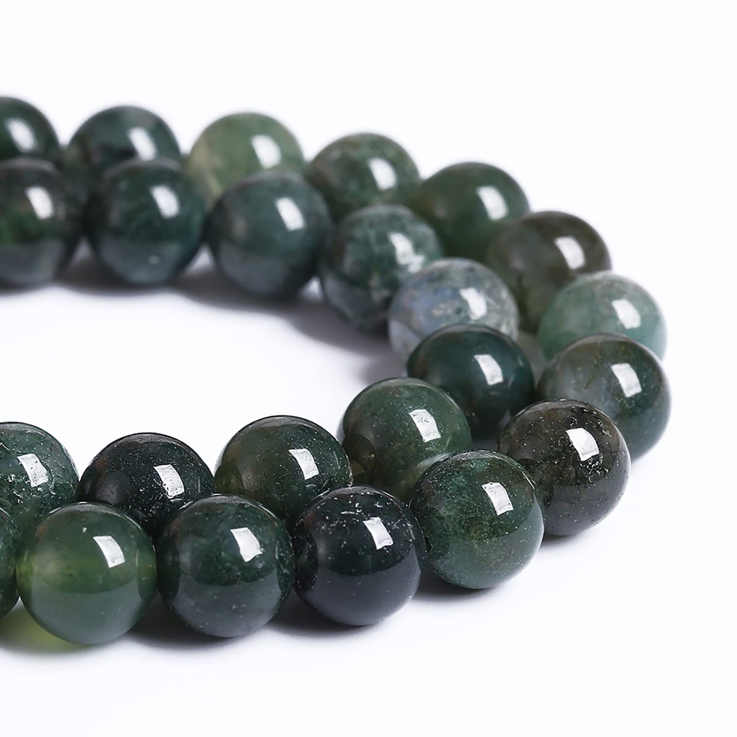 12MM 30PCS Natural Stone Green Moss Agate Round Loose Beads for Jewelry Making DIY Bracelet Necklace