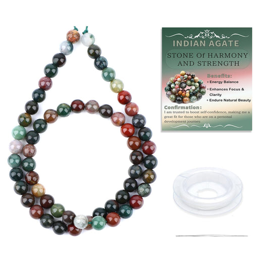 CMBYN Natural Stone Beads Round Genuine Real Stone Beading Strand Loose Gemstones DIY Smooth Bead for Bracelet Necklace Earrings Jewelry Making (Indian Agate, 6mm 60 Pieces)