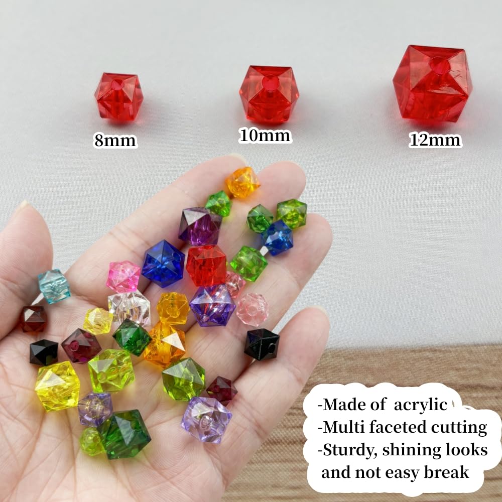 100pcs 12mm Acrylic Cube Square Faceted Acrylic Beads with Hole Plastic Spacer Beads for Bracelets Necklace Earring Making Supplies (Red)
