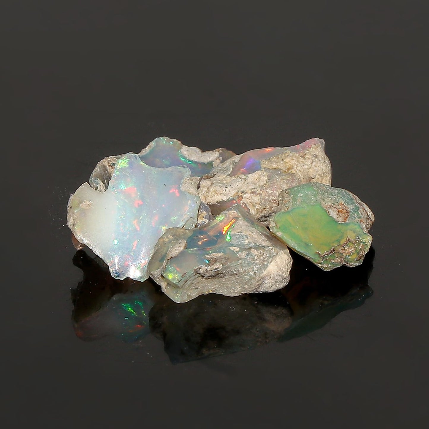 CRYSTALINES 5pcs Wholesale Natural Raw Ethiopian Opal Gemstone, Untreated Rough Stone, Bulk Crystals Loose Supplies for Jewelry Making, DIY Craft, October Birthstone, Gem Collection
