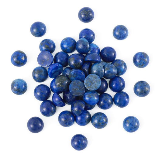 Fashewelry 50Pcs Natural Lapis Lazuli Cabochon Stone Half Round Beads 6mm Flat Back Gemstone Chakra Healing Crystal Dome Cover Cabs for Jewelry Making