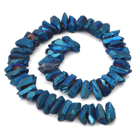 BEADIA Dark Blue Titanium Coated Crystal Quartz Spike Point Stick Beads Rough 1.0"-1.5" for Jewelry Making 15 Inch/Strand