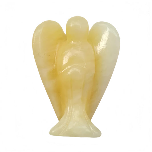 Afucats Natural Yellow Jade Healing Guardian Angel Indoor Decorative Stone,1.5 Inches Carving Pocket Palm Statue,Gift for Her Christmas Décor