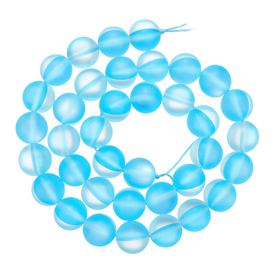uxcell Matte Crystal Glass Beads 10mm Synthetic Frosted Shining Semi-Precious Round Loose Beads Synthetic Moonstone for Jewelry Making DIY Bracelet, Light Blue