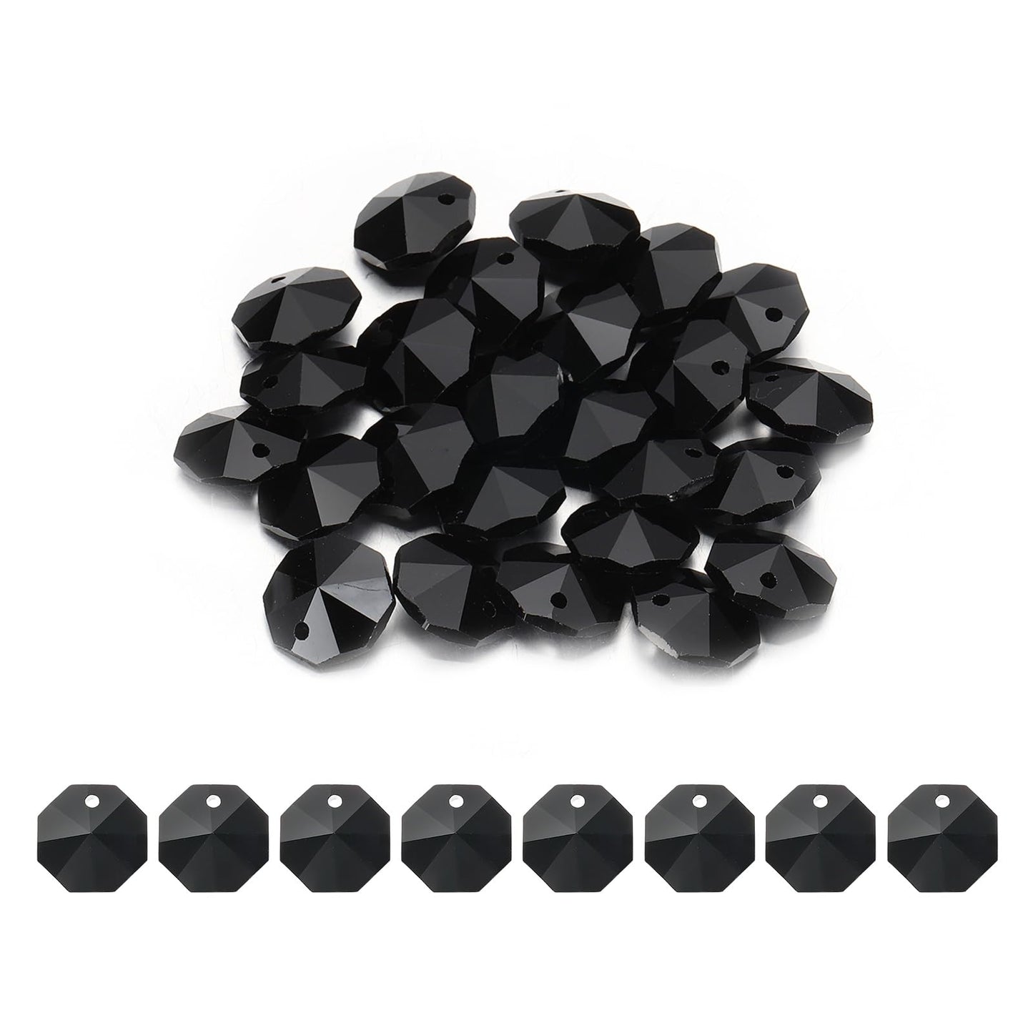 uxcell 25Pcs 1 Hole Crystal Octagon Beads, 14mm K9 Glass Hanging Chandelier Beads Prisms Parts for Crystal Chandeliers Lamp Hanging Pendant Jewelry DIY Craft, Black
