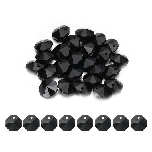 uxcell 25Pcs 1 Hole Crystal Octagon Beads, 14mm K9 Glass Hanging Chandelier Beads Prisms Parts for Crystal Chandeliers Lamp Hanging Pendant Jewelry DIY Craft, Black