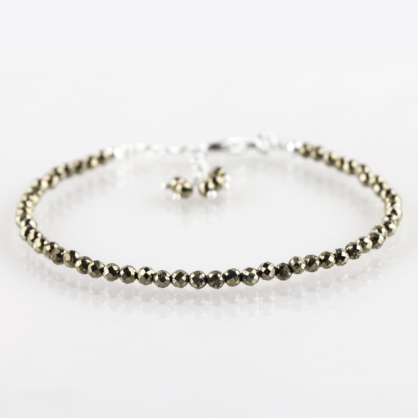 CRYSTALINES Natural Golden Pyrite Gemstones Beads Bracelets, Real Crystals Jewelry, Birthstone, Handmade, Beaded Bracelet, Silver Plated, Adjustable Chain- 7+1inch, Women Bracelet, AAA Grade