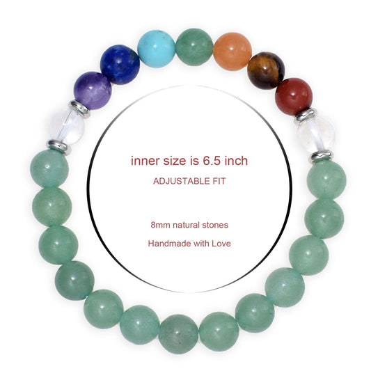 Ayriwoyi 7 Chakra Bracelet for Women Green Aventurine Bracelet Healing Stone Beaded Spiritual Bracelet Crystals And Healing Stones Bracelets
