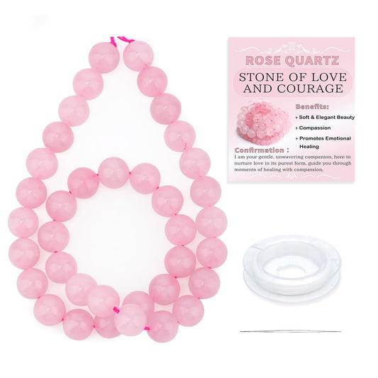 CMBYN Natural Stone Beads Round Genuine Real Stone Beading Strand Loose Gemstones DIY Smooth Bead for Bracelet Necklace Earrings Jewelry Making (Pink Quartz, 10mm 36 Pieces)