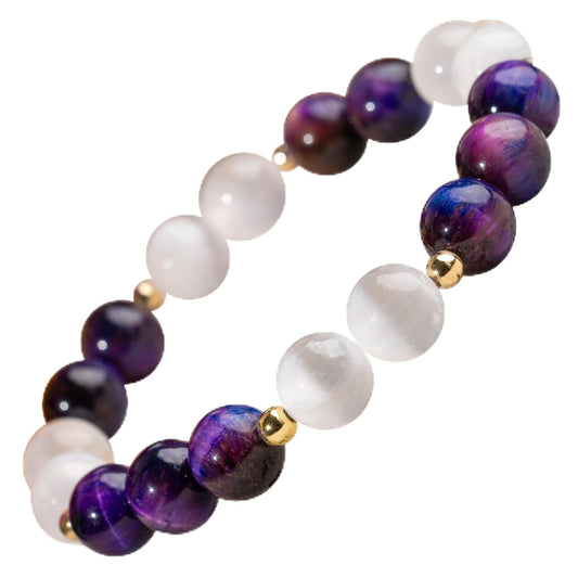 Conscious Items Cosmic Energy Amplifier, Galaxy Tiger Eye Beads Bracelet with Selenite Crystal for Manifestation, Clarity, & Confidence, Wealth Bracelet with 14K Gold-Plated Accents for Women & Men