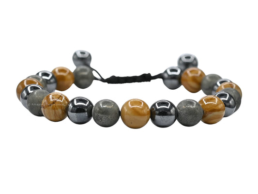 Amazing Gemstone New Beginnings Manifestation Bracelet - Yellow Jasper Pyrite Hematite Bracelet Set for Men Women Healing Calming Anxiety Stress Relief Gifts Pulseras Para Hombres Mujer (Adjustable)
