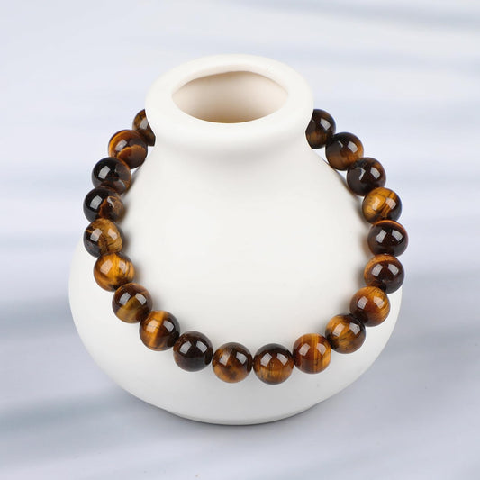 LPBeads Handmade Natural Gemstone Stretch Elastic 8mm Yellow Tiger's Eye Bracelet Healing Crystal Round Stone Beads Jewelry Gifts for Women Men