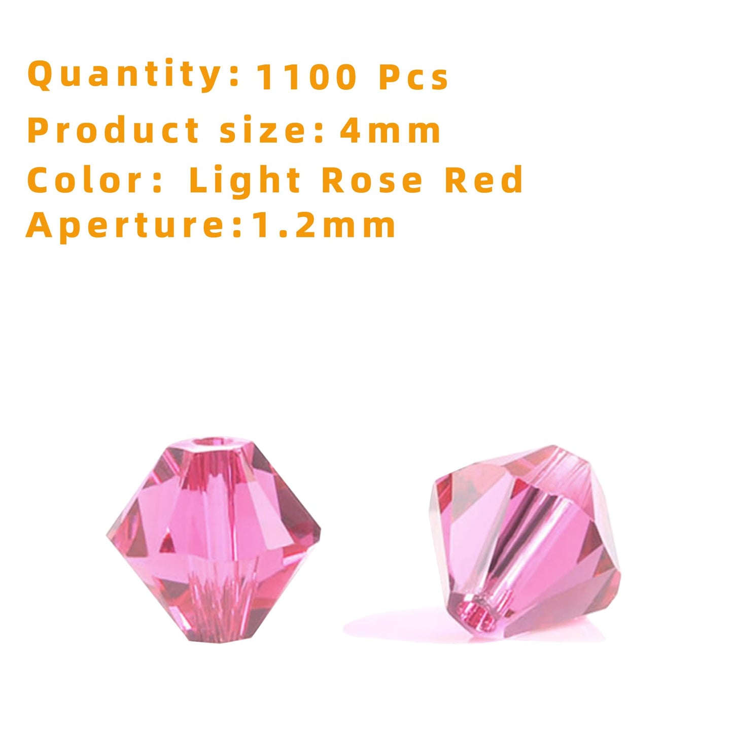 Laopottbeads 1100PCS 4mm Bicone Crystal Glass Beads for Jewelry Making, Sparkling Mini Beads for Suncatchers, DIY Bracelets & Craft Projects (Light Rose Red)