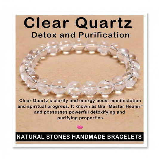 AD Beads Handmade Gemstone Stretch Elastic Bracelet Crystal Healing Reiki Nature's Beauty and Spiritual Essence Unisex (8mm, Clear Quartz (Detox and Purification))