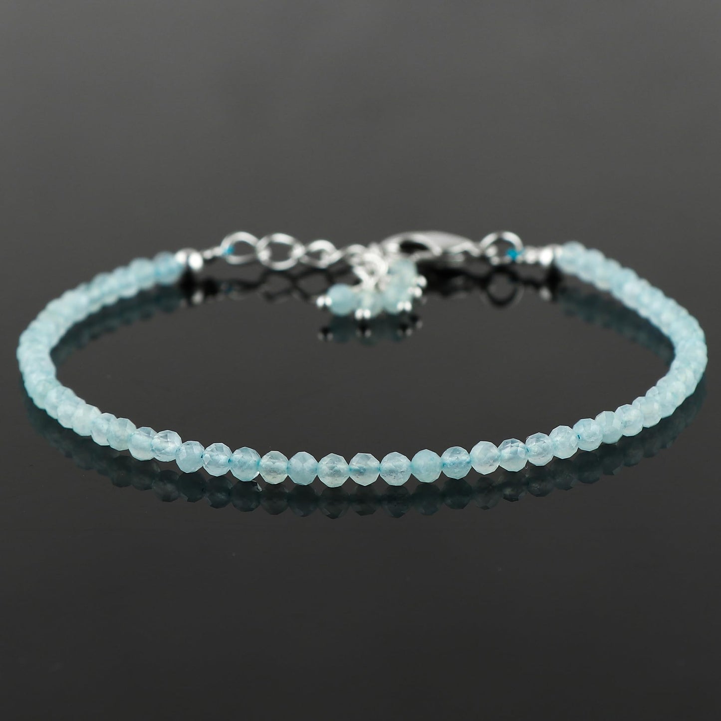 CRYSTALINES Natural Aquamarine Gemstones Beads Bracelets, Handmade, Real Crystals Jewelry, March Birthstone, Beaded Bracelet, Silver Plated, Adjustable Chain 7+1inch, Women Bracelet, AAA Grade