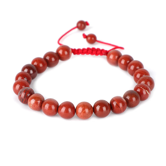 AD Beads Natural 8mm Gemstone Bracelets Healing Power Crystal Macrame Adjustable 7-9 Inch (Red Jasper)