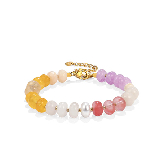 Badu Gemstone Beaded Bracelet for Women Colorful Natural Stone Freshwater Pearl Surfer Beach Rainbow Bracelet Jewelry Gift