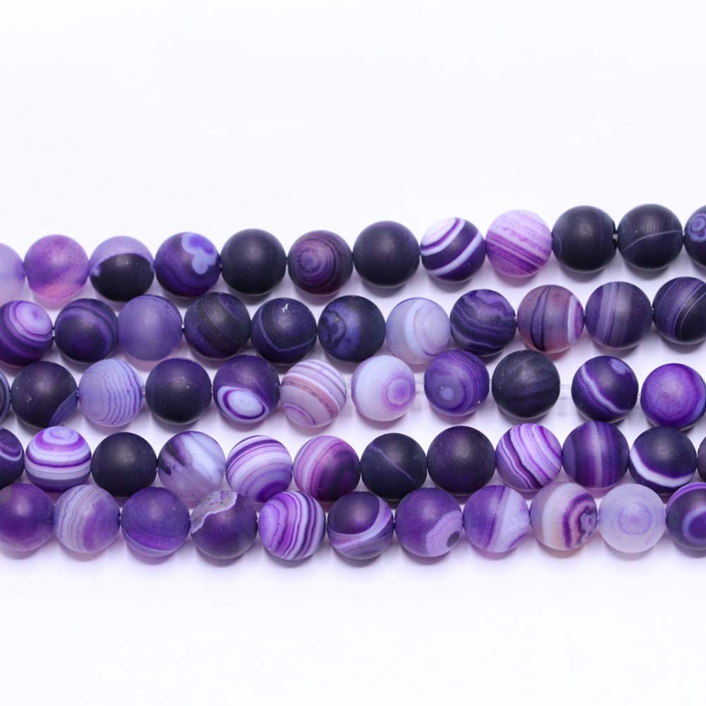 PLTbeads Gorgeous Purple Stripe Agate Natural Gemstone Loose Beads 8mm Matte Round Approxi 15 inch DIY Bracelet Necklace for Jewelry Making