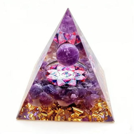 ycyingcheng Moonstone Crystal Orgone Pyramid Ogan Crystal Energy Tower, Nature Reiki Chakra Crushed Stone Jewelry, Crystal Pyramid for Home Decor (Amethyst)