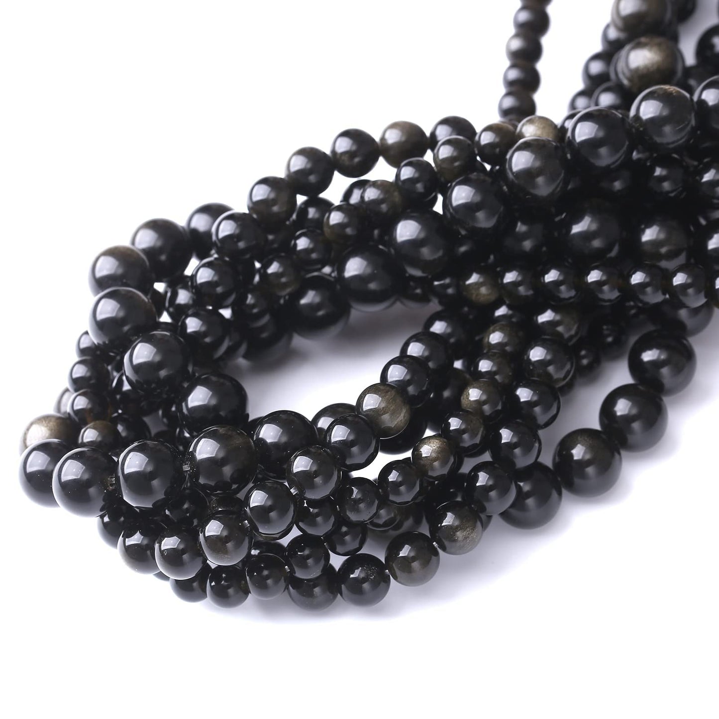 90PCS 4MM Natural Black Golden Obsidian Stone Beads Energy Healing Beads for DIY Jewelry Bracelet Necklace Making for Jewelry Making15Inch