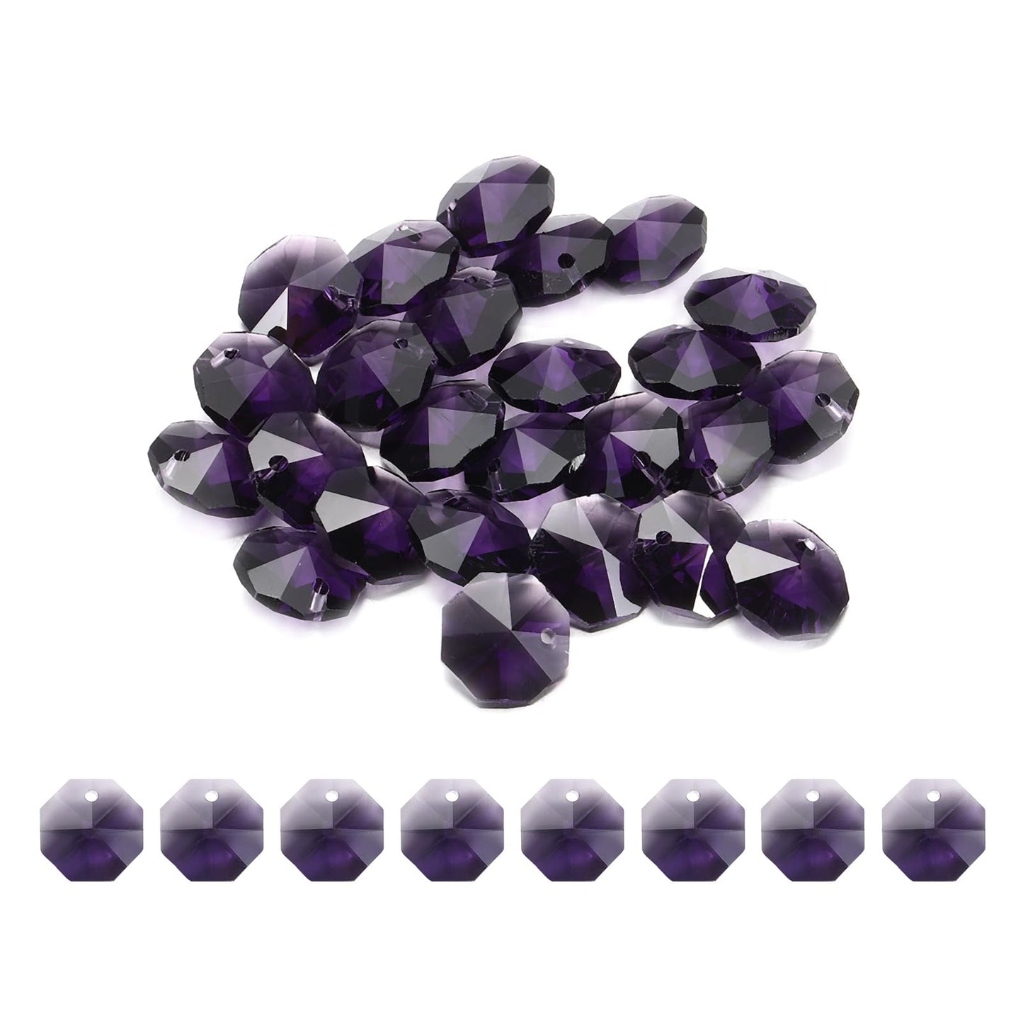 uxcell 25Pcs 1 Hole Crystal Octagon Beads, 12mm K9 Glass Hanging Chandelier Beads Prisms Parts for Crystal Chandeliers Lamp Hanging Pendant Jewelry DIY Craft, Violet