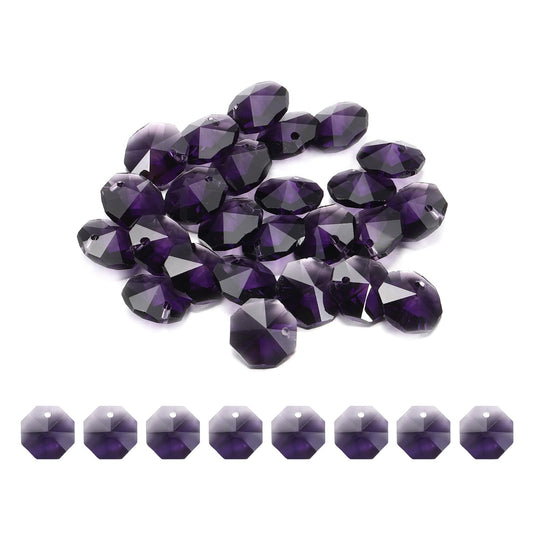 uxcell 25Pcs 1 Hole Crystal Octagon Beads, 12mm K9 Glass Hanging Chandelier Beads Prisms Parts for Crystal Chandeliers Lamp Hanging Pendant Jewelry DIY Craft, Violet