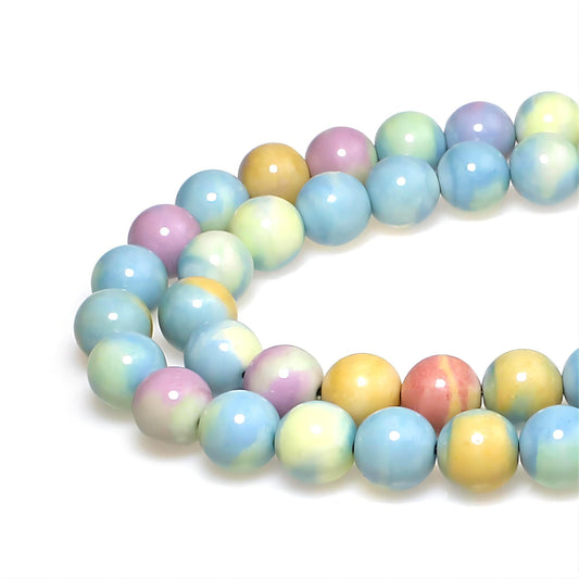 MJDCB Natural Stone Beads 8mm 43pcs Round Rainbow Stone Loose Gemstone Bead Charms for Jewelry Making Bracelet Necklace Earring Pendant