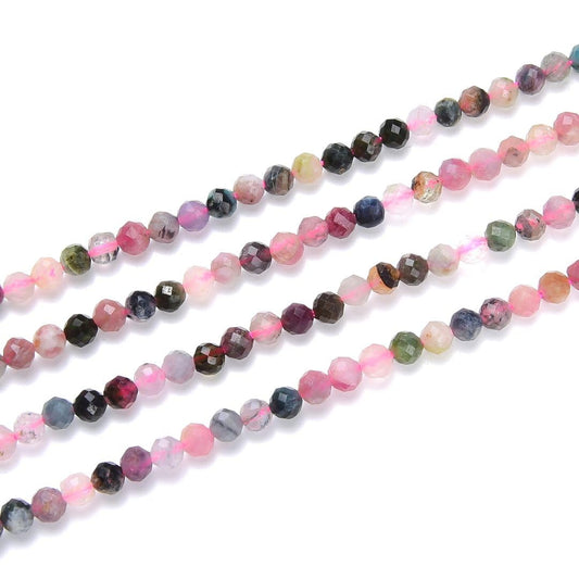 Adabele 15 Inch Natural Multi-Color Tourmaline Healing Gemstone 3mm (0.12 Inch) Tiny Small Faceted Round Loose Beads Stone Spacer (110-120pcs) for Craft Jewelry Making GK3-2