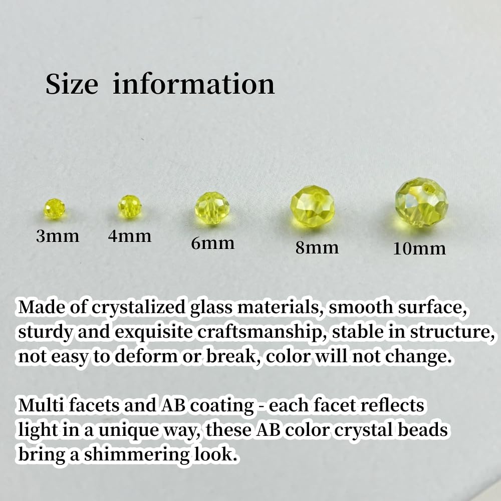 YHYPOCI 50pcs 10mm Crystal Glass Beads for Crafts Faceted Rondelle Glass Beads for Jewelry Making Crystal Spacer Beads for Necklaces Bracelets Earrings DIY Craft(Lemon Yellow AB)