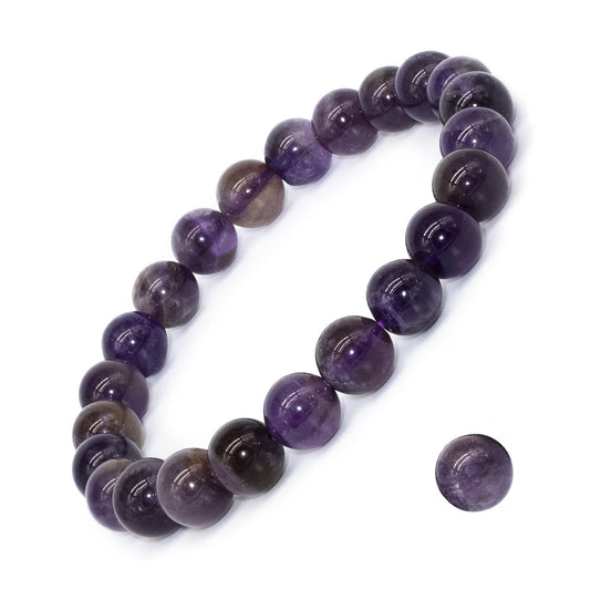 DAZCOLO 8mm Natural Gemstone Stretch Bracelet, Handmade Unisex Crystal Bracelets for Meditation, Yoga, Spiritual Healing & Positive Energy (Dark Amethyst)