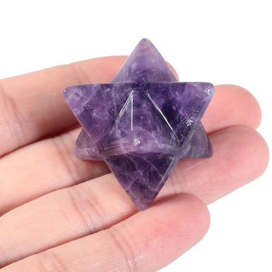Loveliome Merkaba Star Crystal 1 Inch - Natural Gemstone Sacred Geometry, Hand Carved Six-Pointed Star Spiritual Gift for Meditation,Natural Amethyst