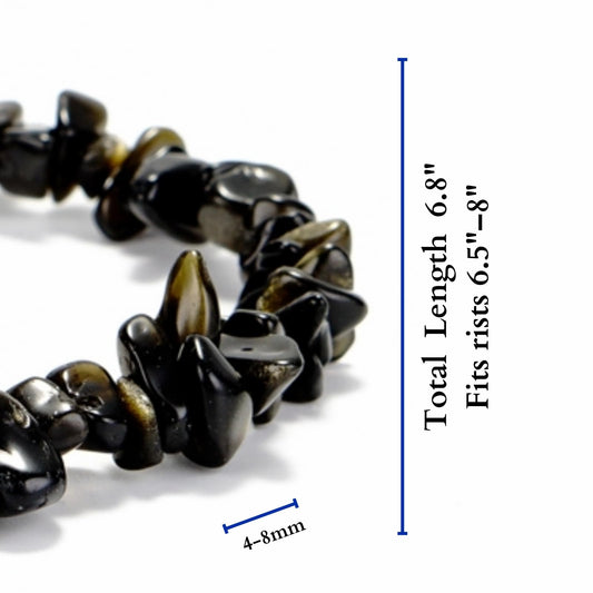 Herxion Gold Black Obsidian Bracelet Men & Women - Irregular Chips Black Natural Genuine Gemstone Raw Healing Crystal Elastic Bead Stretch Bracelet - ‌Protective Energy, Emotional Balance & Wealthy