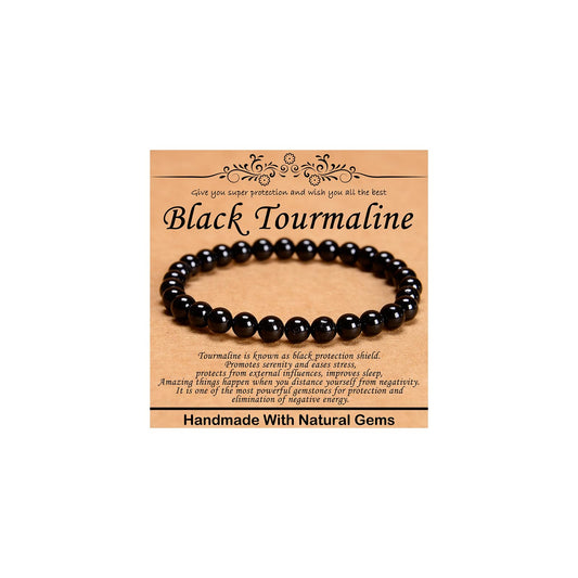 CHCCOYE 6mm Natural Healing Gemstone Bracelet Handmade Yoga Stretch Elastic Bracelet Stress Relief Crystal Jewelry for Men and Women (6mm Black Tourmaline)