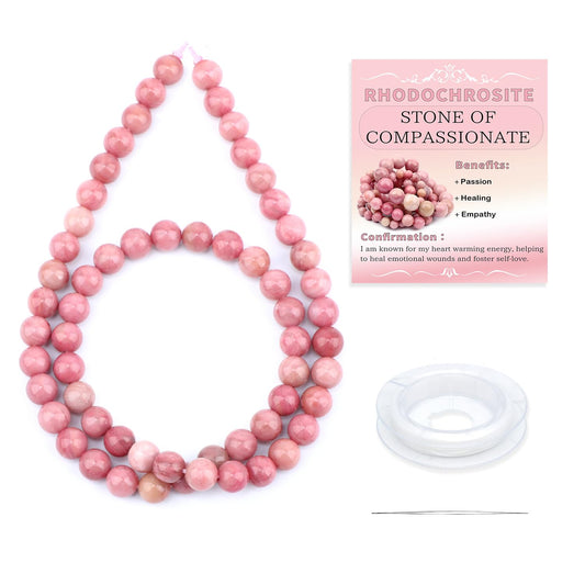 CMBYN Natural Stone Beads Round Genuine Real Stone Beading Strand Loose Gemstones DIY Smooth Bead for Bracelet Necklace Earrings Jewelry Making (Rhodochrosite, 6mm 60 Pieces)