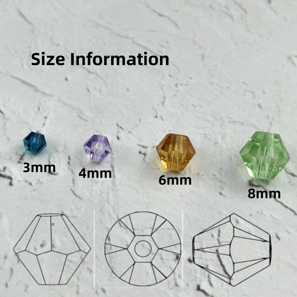 YUEXIGO 200pcs 6mm Bicone Glass Crystal Beads for Jewelry Making, Faceted Bicone Glass Spacer Beads for Bracelet Earring Necklace DIY Craft(Mix Color)