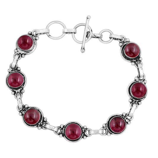 Natural Garnet 925 Silver Plated Vintage Style Bracelet for Women - Red Stone January Birthstone Handmade Adjustable Link Bracelet - Valentine's Day Gifts for Her
