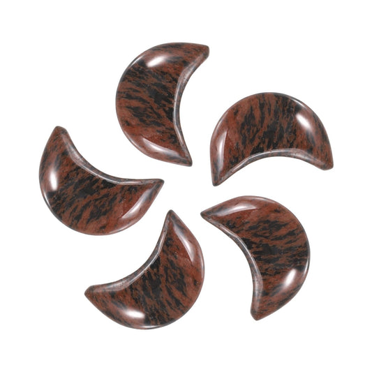 MECCANIXITY 5 Pcs Moon Crystal Worry Stone, 0.5 Inch Length Natural Mahogany Obsidian Moon Gemstone Bulk, Carved Pocket Stones for Meditation Balancing Pendant Decor