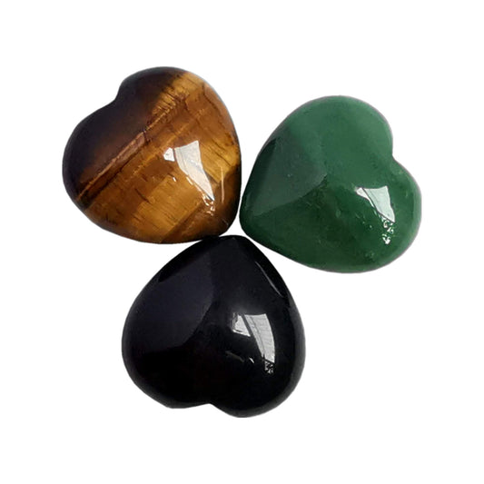 Bacatgem 3 Pcs Pocket Palm Thumb Healing Crystal Heart Love Worry Stones,1 inches Reiki Balancing Crystal and Healing Stones(Tiger's Eye+Green Aventurine+Black Obsidian)