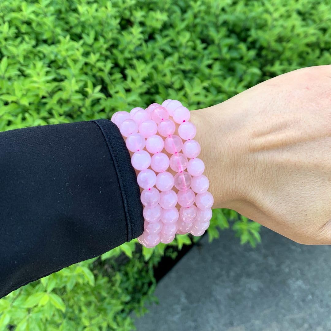 Adabele Real Natural Pink Rose Quartz Gemstone Beaded Bracelet 8.5 inch Stretch Chakra Healing Crystal Stone Jewelry Women Mom Gift (Unisex) GB8-D9