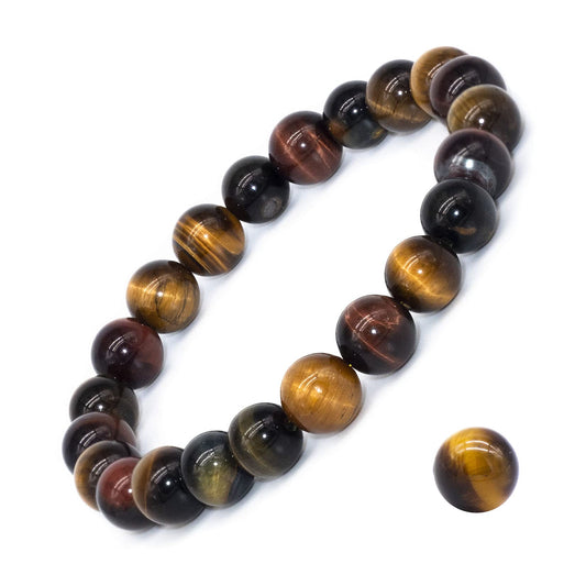 DAZCOLO 8mm Natural Gemstone Stretch Bracelet, Handmade Unisex Crystal Bracelets for Meditation, Yoga, Spiritual Healing & Positive Energy (Multicolor Tiger Eye)