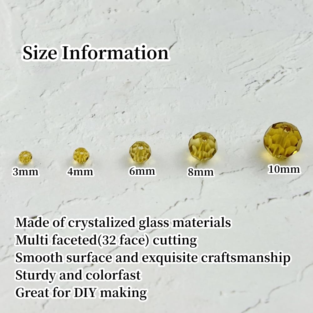 YUEXIGO 400pcs 3mm Round Crystal Glass Beads for Jewelry Making, Faceted Crystal Glass Spacer Beads for Bracelet Earring Necklace DIY Craft(Light Yellow)